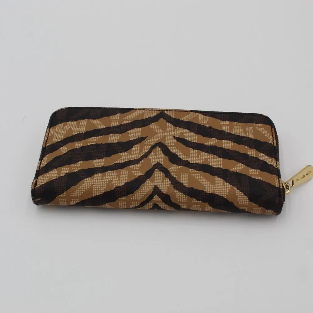 Michael Kors Jet Set Zip Around Continental Wallet Brown Zebra Animal Print